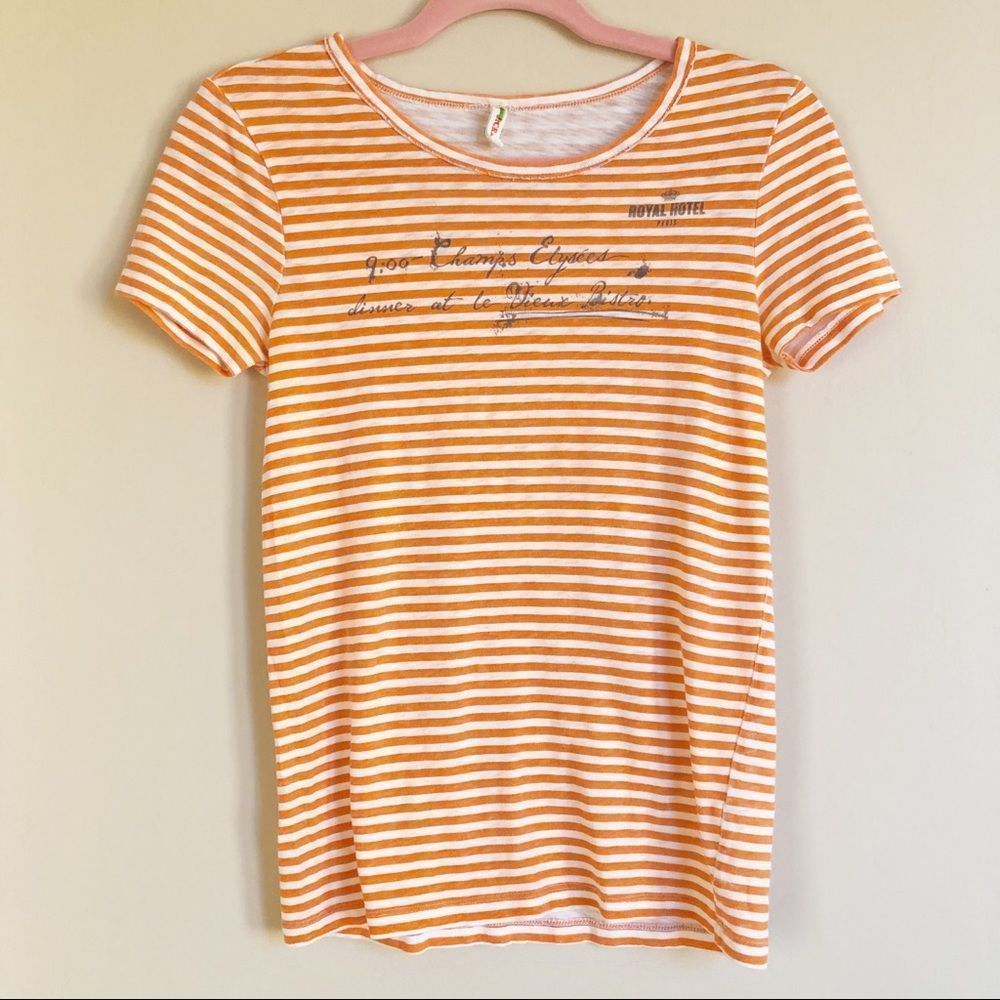 J Crew Orange White Stripe Paris Graphic Tee